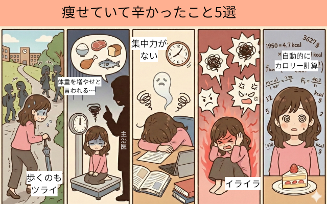 拒食症で痩せで困ったこと。治るモチベーション